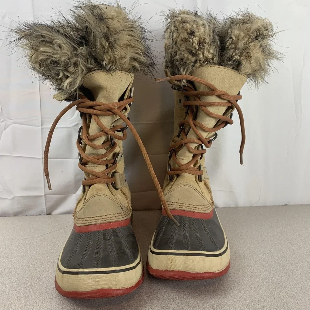 Sorel‎ Snow Boots Womens Size 7 Brown Joan Of Arctic Fur Waterproof Winter